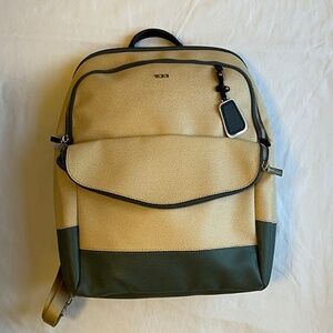 TUMI Laptop Backpack - cream pebble leather, gray trim